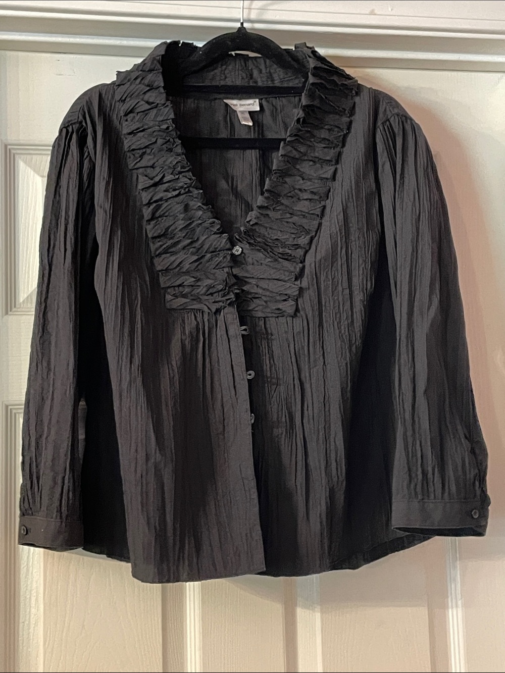 Harve Benard Black Ruffle-Trim Button Down Blouse